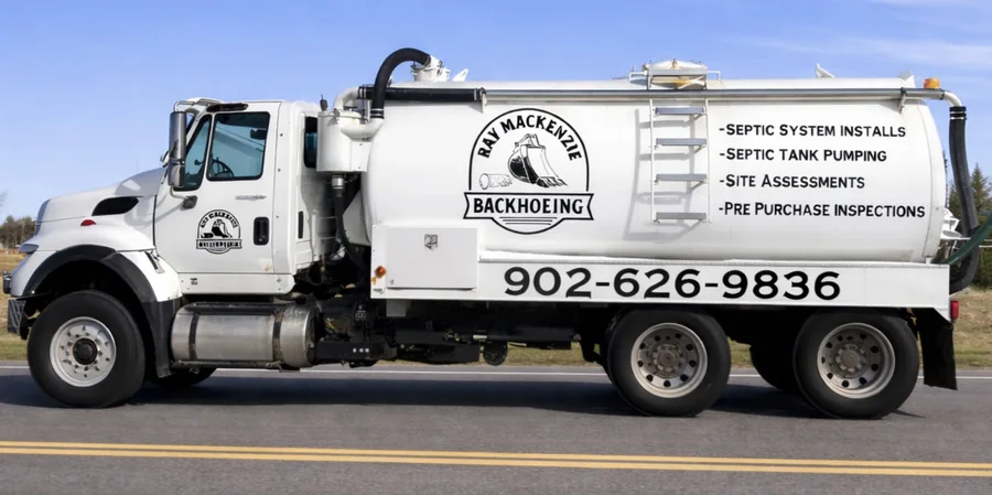 Ray Mackenzie Backhoeing vacuum truck shown side-on